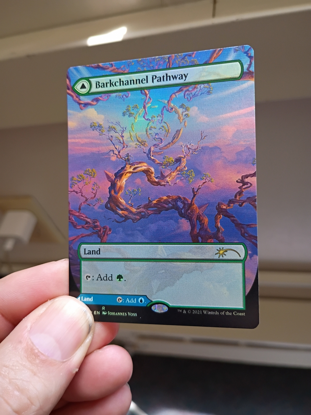 Barkchannel Pathway Full-Art Land Card - Green Fantasy Artwork